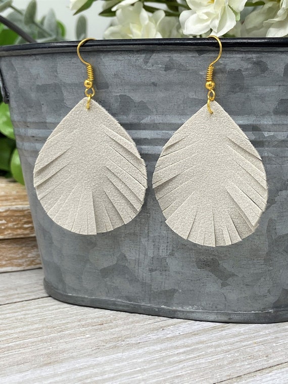 Hand Cut Fringe Feathered Teardrop Shaped Dangle Earrings | Choose from Multiple Colors