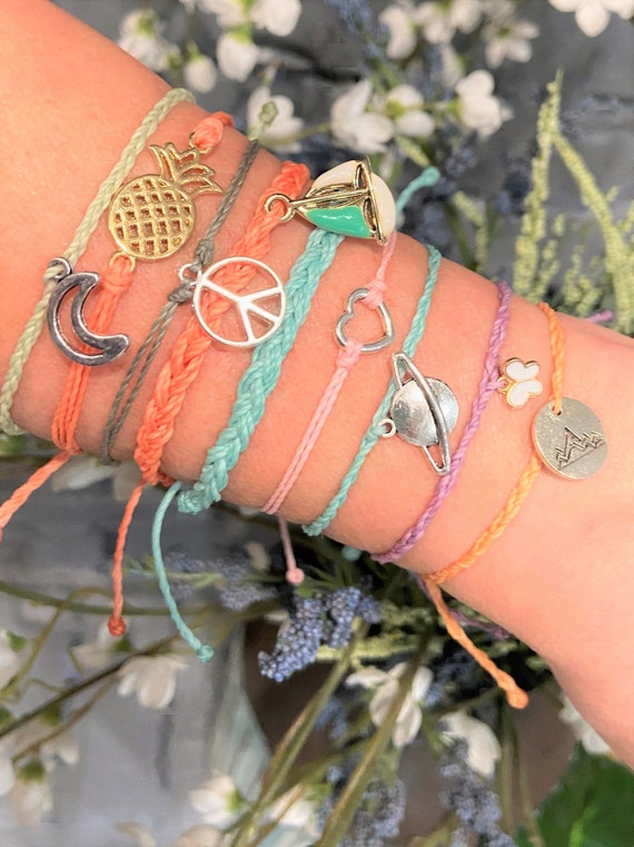 Pura Vida Style Bracelets, Anklets, Friendship Bracelet, Waterproof Bracelet, Dragonfly, Pineapple, Saturn, Moon, Heart, Choose Charm, Gift