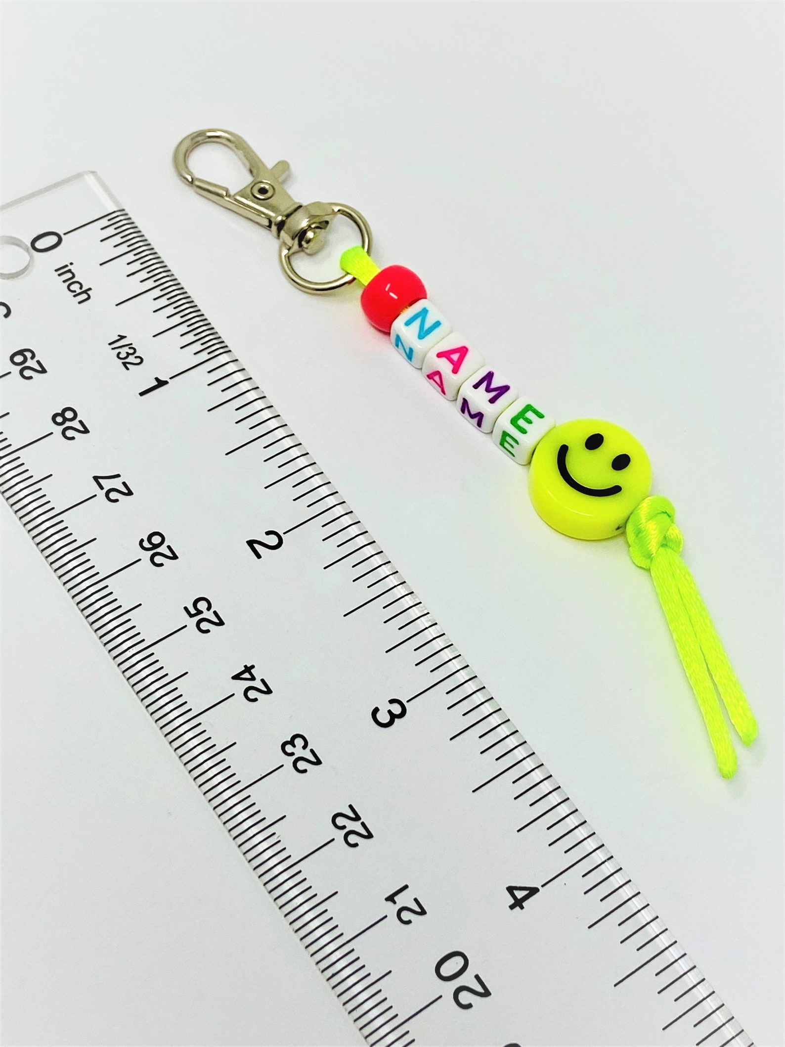 Custom Beaded Name Keychain Smiley Face Key Chain Custom Etsy