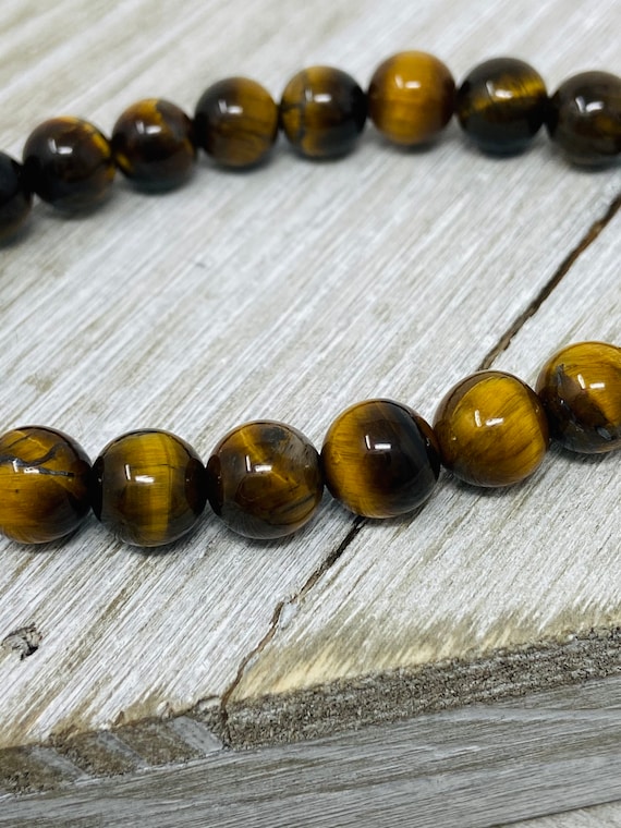 Tiger Bead Bracelet, Men's Bracelet, Tiger Beads Only or Customize Name, Gemstone Bracelet, Boyfriend, Papa or Daddy Bracelet, Gift for Him