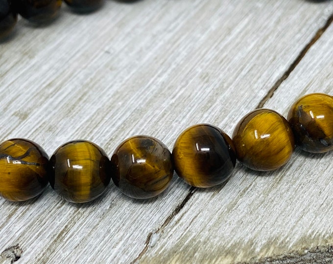 Tiger Eye Gemstone Bracelet, Personalized Name Bracelet, Gift for Him
