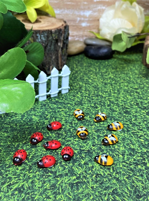 Ladybugs & Bumble Bees for Fairy Garden, Miniature Accessories, Miniature Garden Kit Supplies, Craft Supplies, Ladybugs, Bees, Fairy Garden