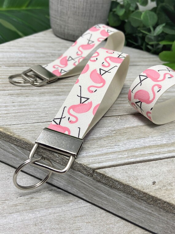 Flamingo Key Chain, Flamingo Wristlet, Pink Flamingo Key Chain, Faux Leather Key Chain, Faux Leather Wristlet, Flamingo, Gift