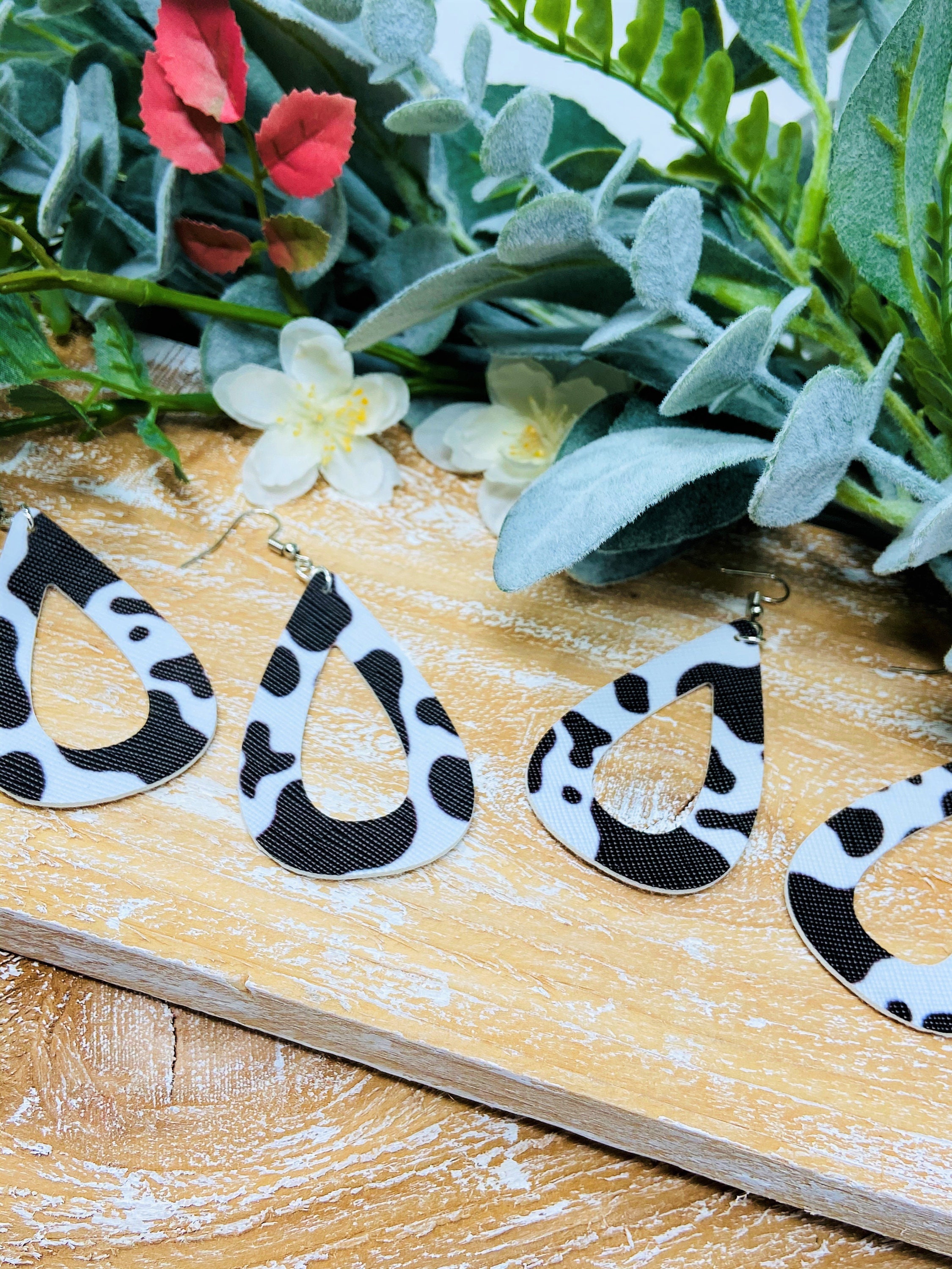 Cow Print Earrings Cow Themed Earrings Hollow Tear Drop | Etsy