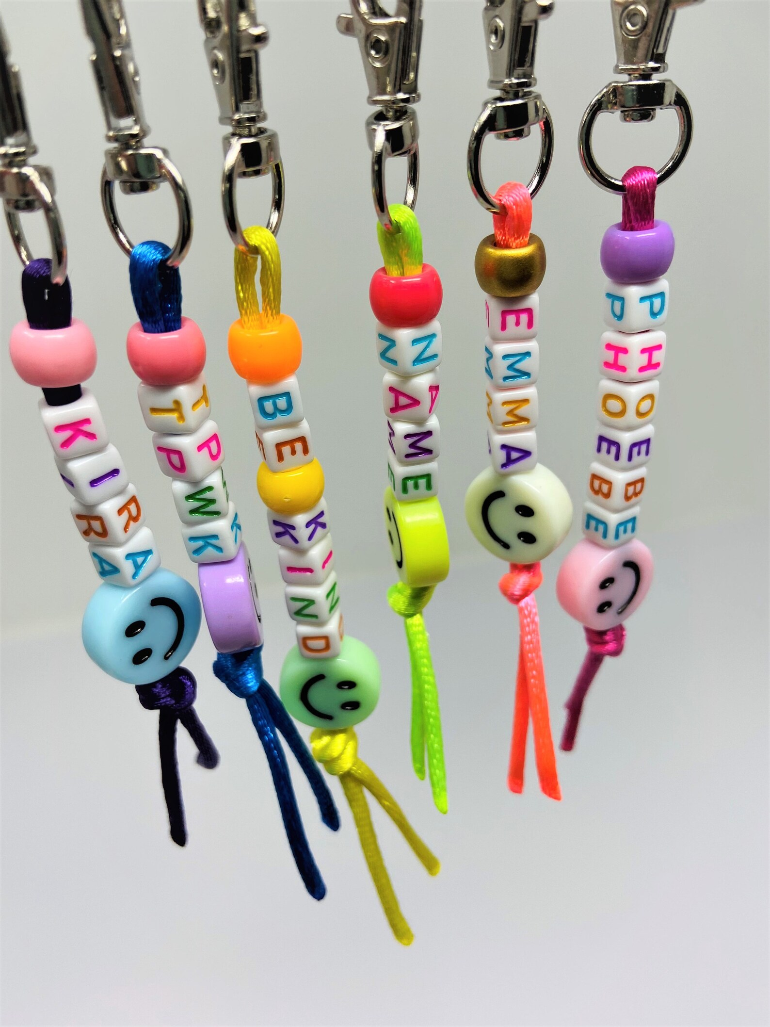 Custom Beaded Name Keychain Smiley Face Key Chain Custom Etsy