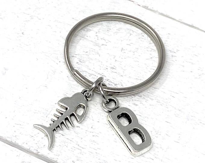 Fish Bone Personalized Keychain | Add Initial