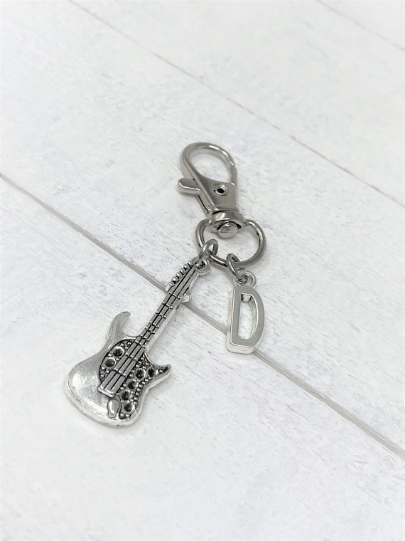 Guitar Keychain, Men's Personalized Key Chain, Guitar Zipper Pull, Custom Keychains, Add Initials, Personalized Gift, Christmas Gift, Gift