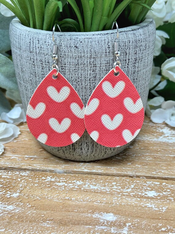 Heart Themed Teardrop Shaped Dangle Earrings |