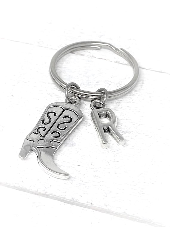 Cowboy Boot Personalized Keychain | Add Initial