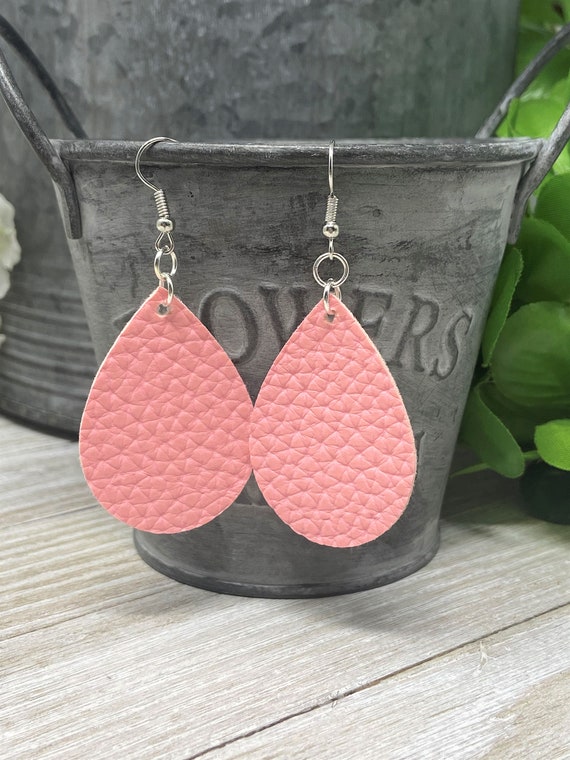 Pastel Pink Colored Teardrop Shaped Dangle Earrings