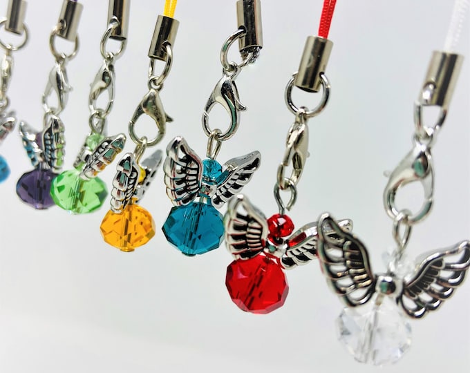 Angel Phone Charm, Colorful Crystal Angel, Mini Lanyard