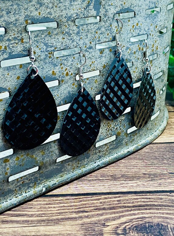 Shiny Black Teardrop Shaped Dangle Earrings | Shiny Textured