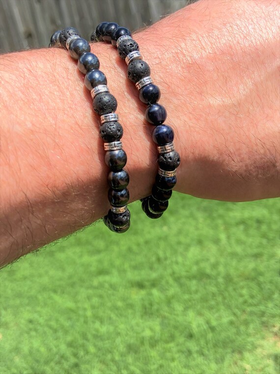 Men's Bracelet, Healing Bracelet, Lava Stone Bracelet, Hematite, Tiger Eye Bracelet, Anxiety Bracelet, Courage Bracelet, Gift for Him