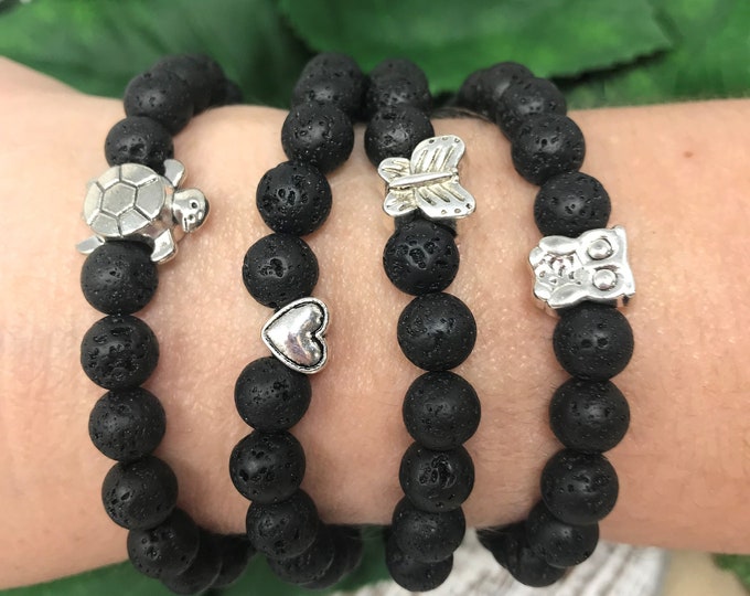 Lava Stone Charm Bracelet, Essential Oil Diffuser, Aromatherapy Jewelry