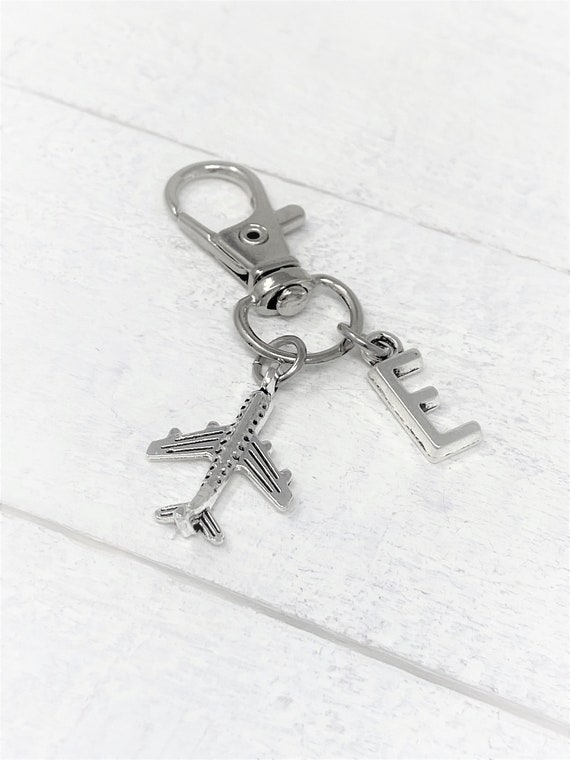 Airplane Keychain, Pilot Gift, Flight Attendant Gift, Airplane Charm, Custom Keychains, Add Initial, Personalized Gift, Christmas Gift, Gift