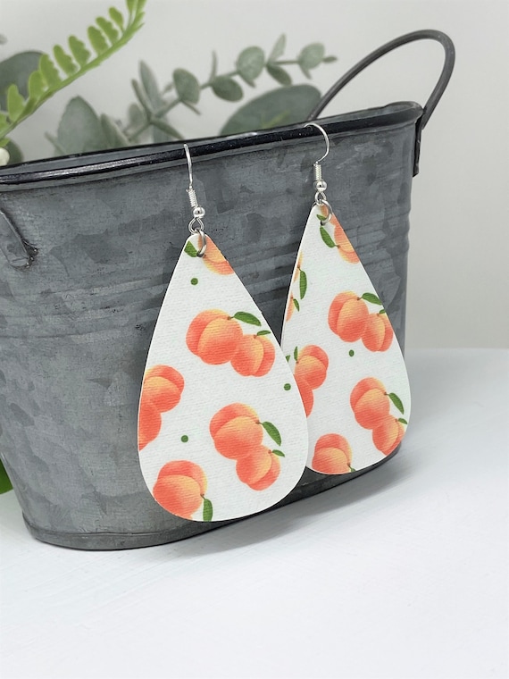 Peached Themed Teardrop Shaped Dangle Earrings