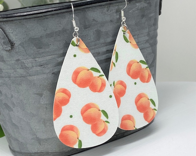 Peached Themed Teardrop Shaped Dangle Earrings
