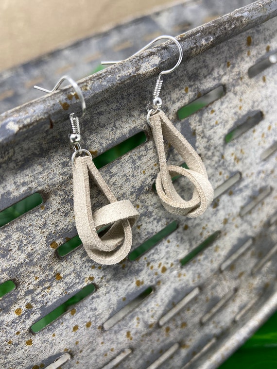 Leather Knot Earrings, Knot Earrings, Faux Leather Suede Earrings, Leather Earrings, Rustic Earrings, Suede Earrings, Handmade Earrings,