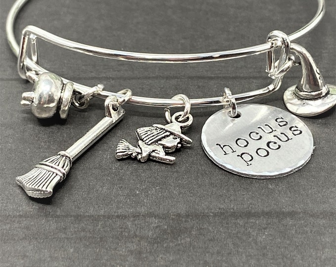 Hocus Pocus Charm Bracelet, Halloween Bangle, Witch Jewelry