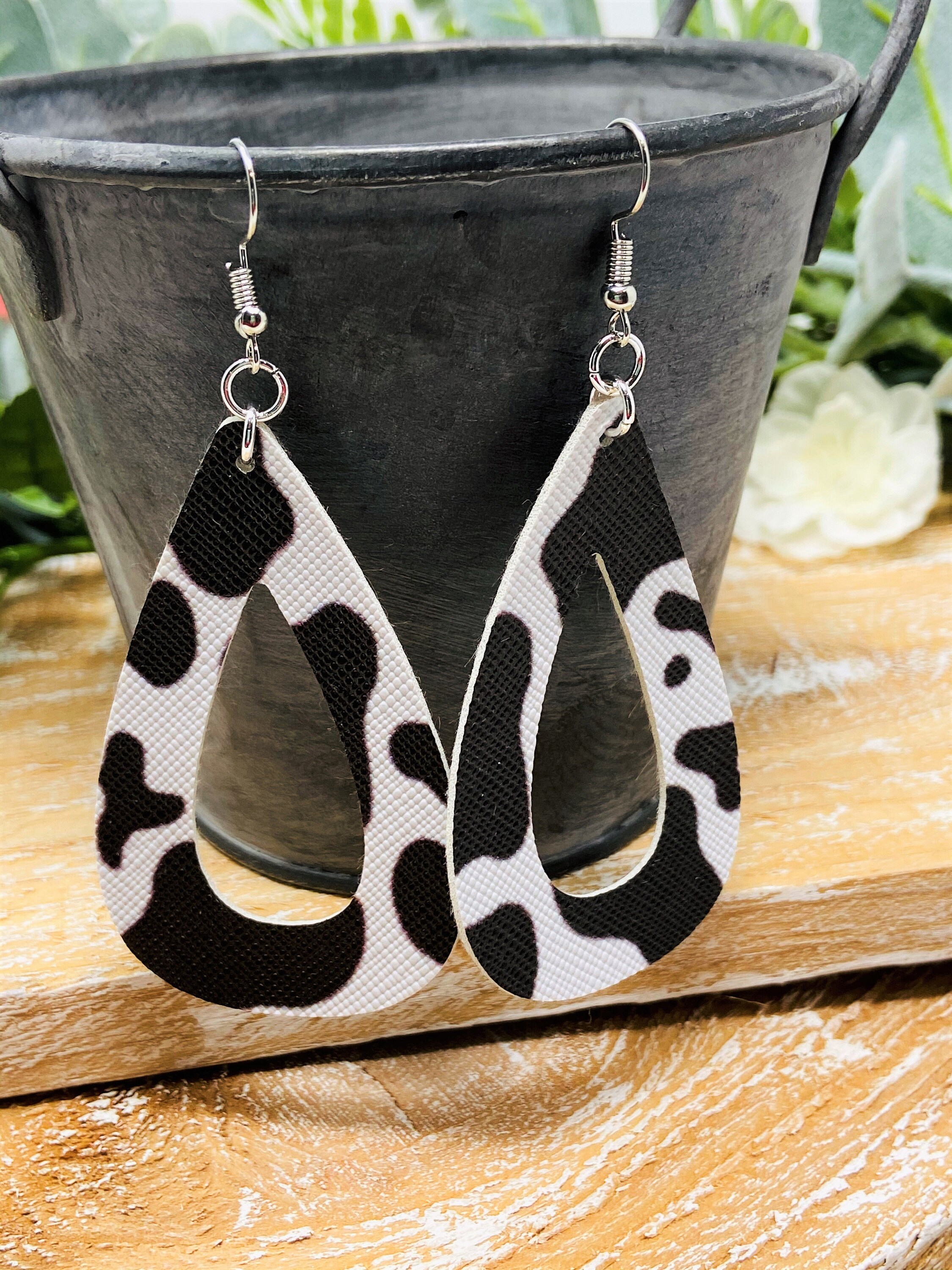 Cow Print Earrings Cow Themed Earrings Hollow Tear Drop | Etsy