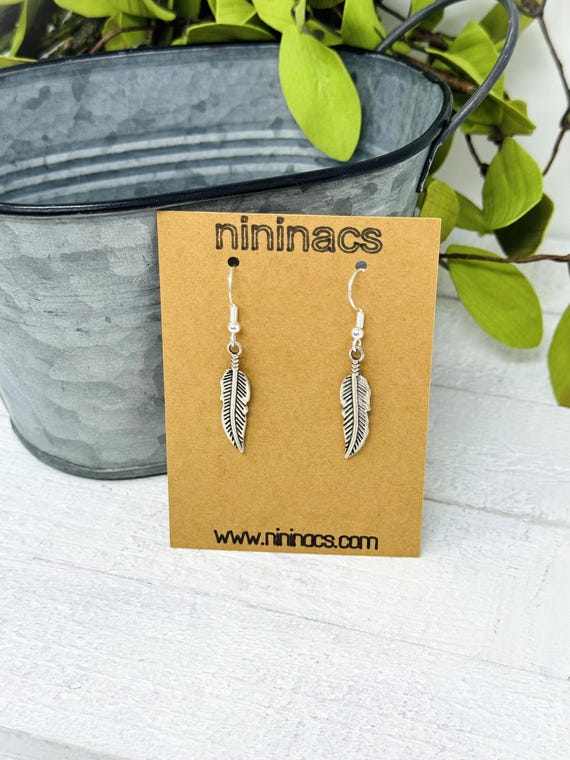 Silver Feather Drop Earrings