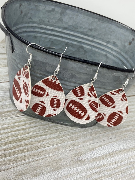 Football Themed Teardrop Shaped Dangle Earrings