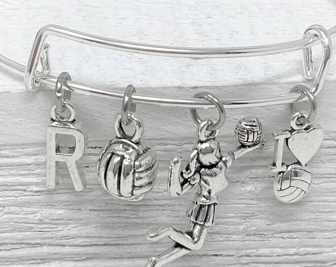 Volleyball Charm Bracelet with Initial