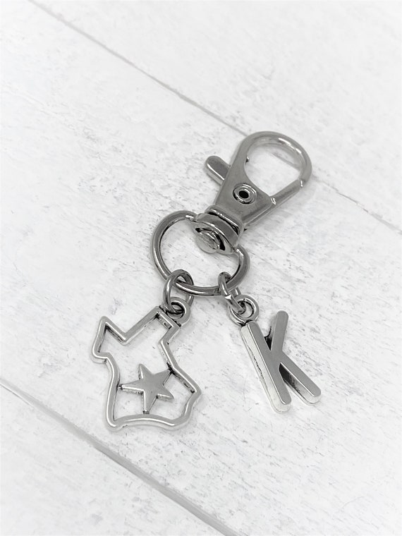 Texas Keychain, Texas Zipper Pull, Lone Star Charm, Custom Keychain, Texas Charm, Add Initials, Band Gift, Personalized Gift, Christmas Gift