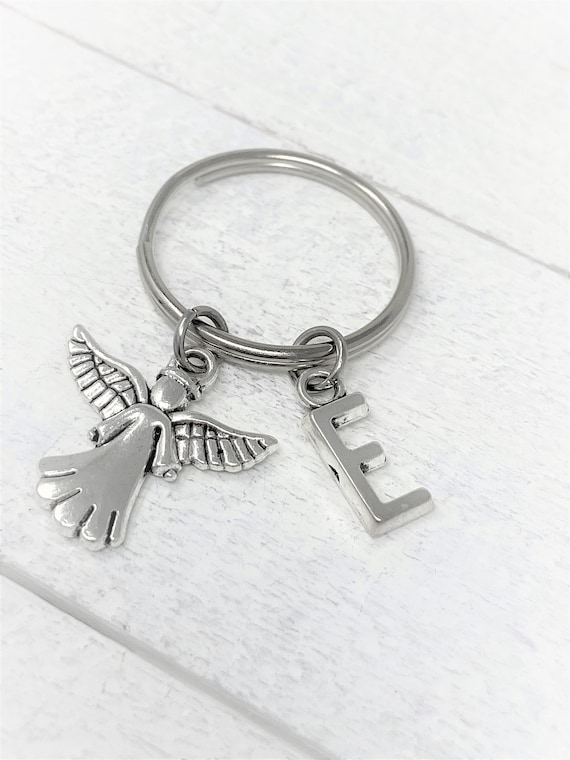 Guardian Angel Keychain, Guardian Angel Zipper Pull, Custom Keychains, Add Initials, Initial Charms, Personalized Gift, Christmas Gift
