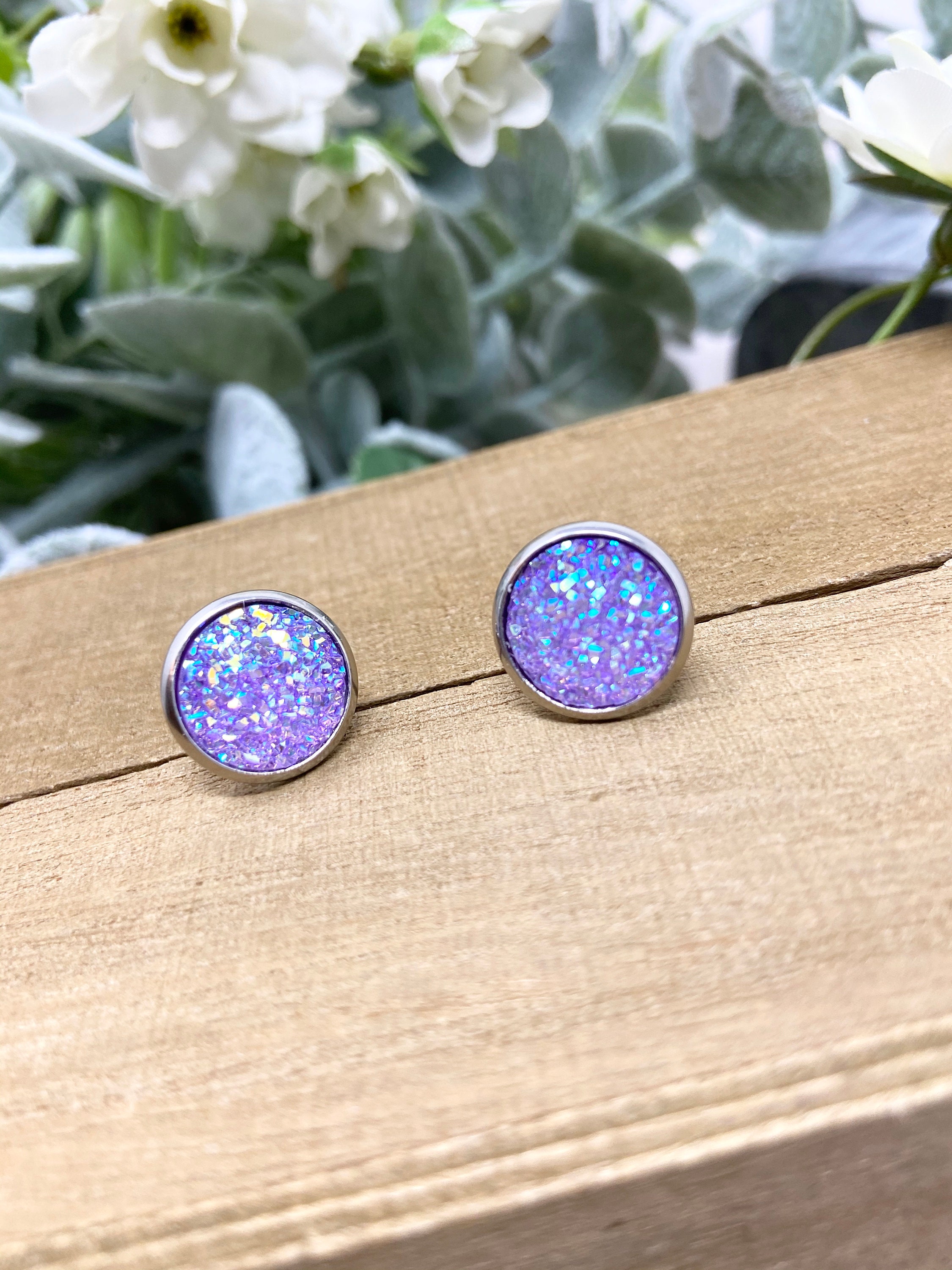 Large Druzy Earrings Opal Druzy Black Druzy Purple Druzy Royal Blue