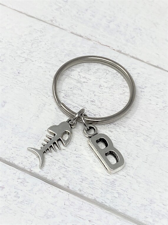 Fish Bone Keychain, Fish Bone Zipper Pull, Fish Bone Charm, Custom Keychains, Add Initials, Personalized Gift, Christmas Gift