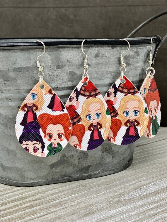 Hocus Pocus Halloween Themed Teardrop Shaped Dangle Earrings