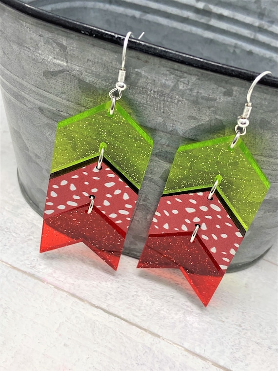 Grinch Earrings, Christmas Earrings, Glitter Grinch Earrings, Holiday Earrings, Grinch Themed Earrings, Arrow Earrings, Christmas Gift, Gift
