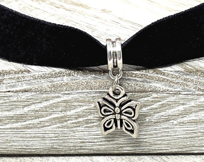 Butterfly Black Velvet Choker Necklace