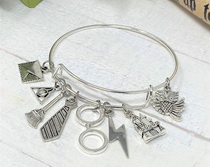 Wizard Inspired Charm Bangle, Halloween Gift