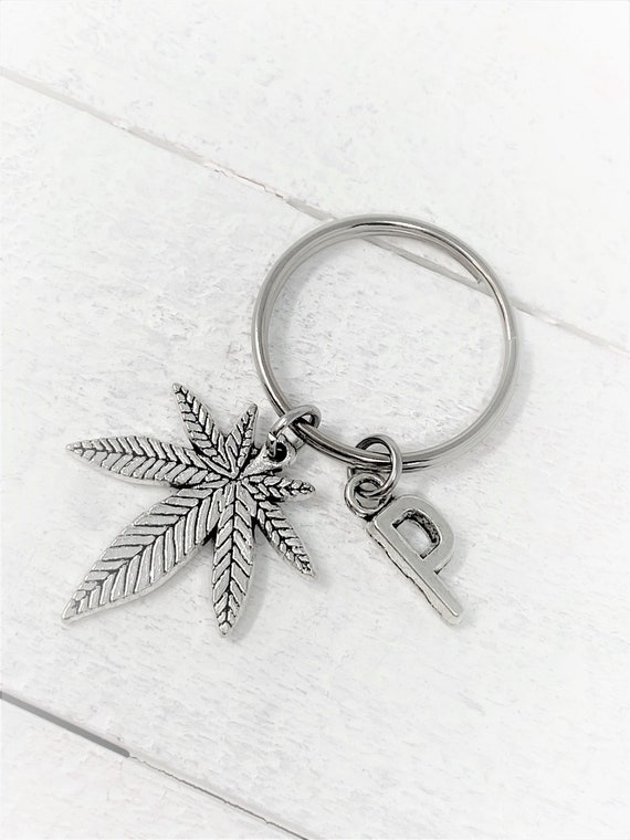 Cannabis Keychain, Zipper Pull, Initial Charm, Custom Keychains, Add Initials, Personalized Gift, Custom Charm and Initial Gift
