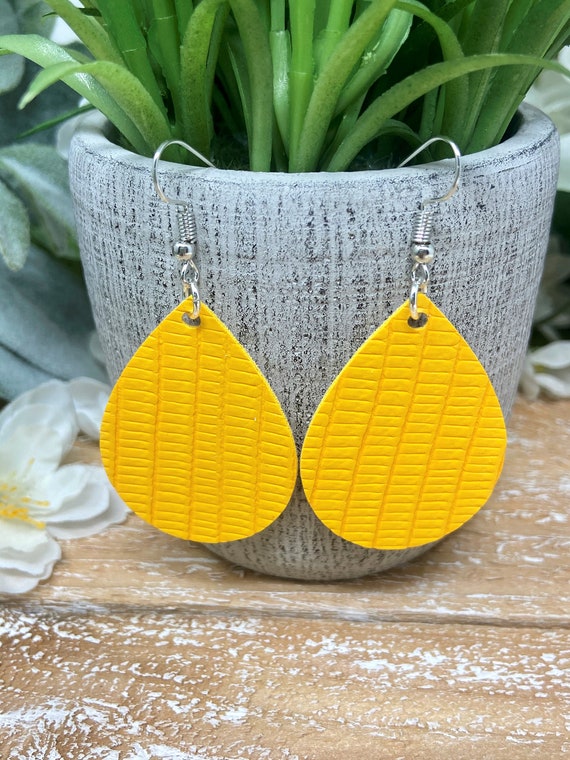Yellow Colored Teardrop Shaped Dangle Earrings