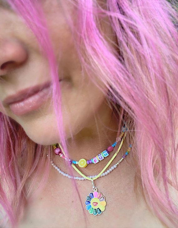 Fun Layered Necklaces, Summer Necklaces, Necklace Stack, Pearl Necklace, Beaded Necklace, Rainbow Necklace, Charm Necklace, Valentine Gift