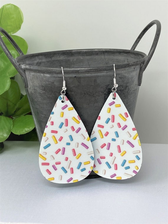 Confetti Sprinkle Themed Teardrop Shaped Dangle Earrings