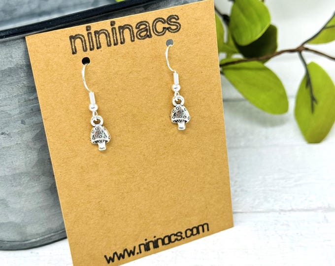 Silver Mushroom Drop Earrings
