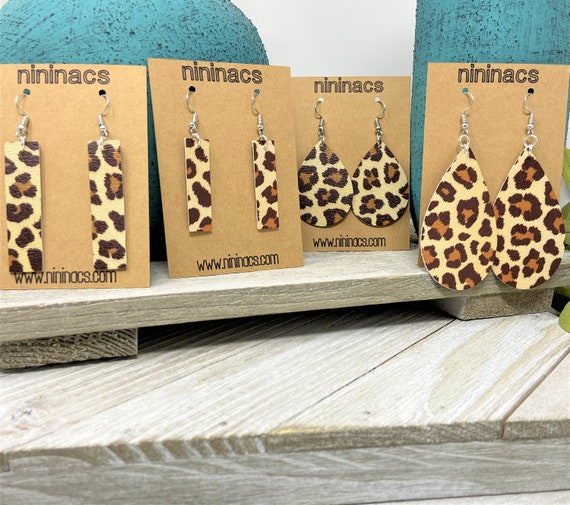 Leopard Print Themed Teardrop Shaped Dangle Earrings