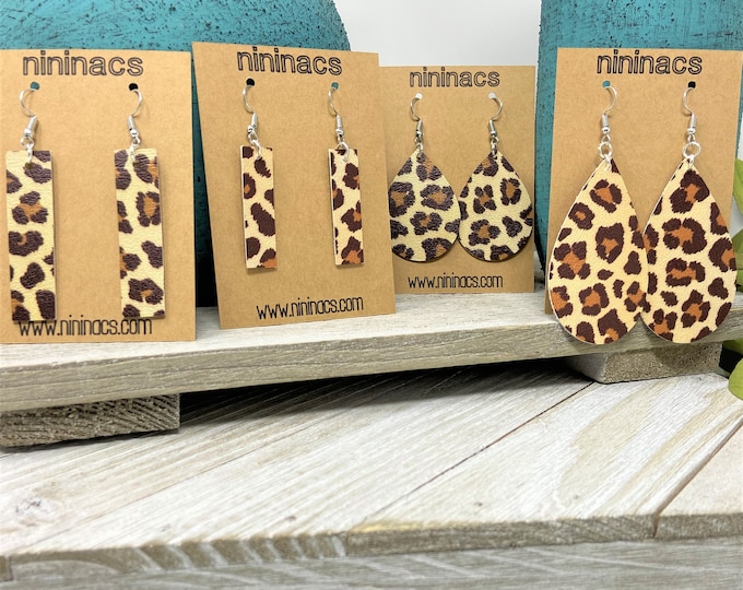 Leopard Print Themed Teardrop Shaped Dangle Earrings