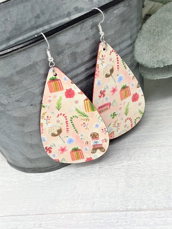 Christmas Candy Themed Teardrop Shaped Dangle Earrings