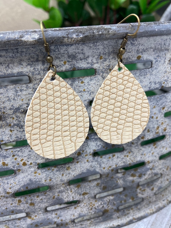 Tan Colored Teardrop Shaped Dangle Earrings