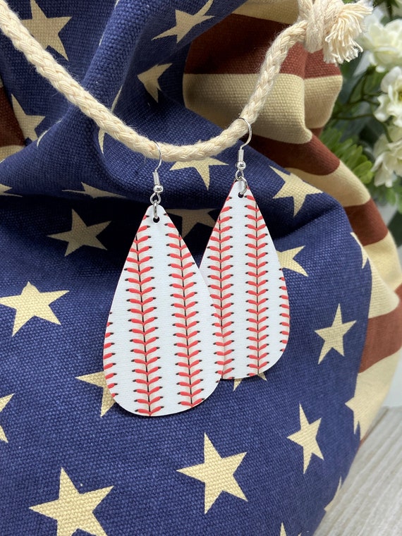 Baseball Themed Teardrop Shaped Dangle Earrings | Baseball Moms