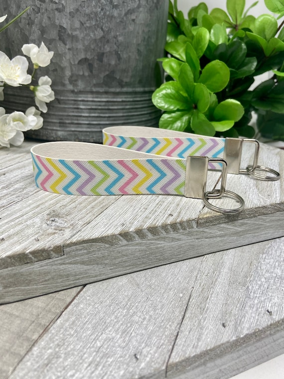 Easter Key Chain, Key Chain, Wristlet, Key Fob, Key Chain Wristlet, Pastel Chevron Key Chain, Faux Leather Key Chain, Easter Gift, Gift