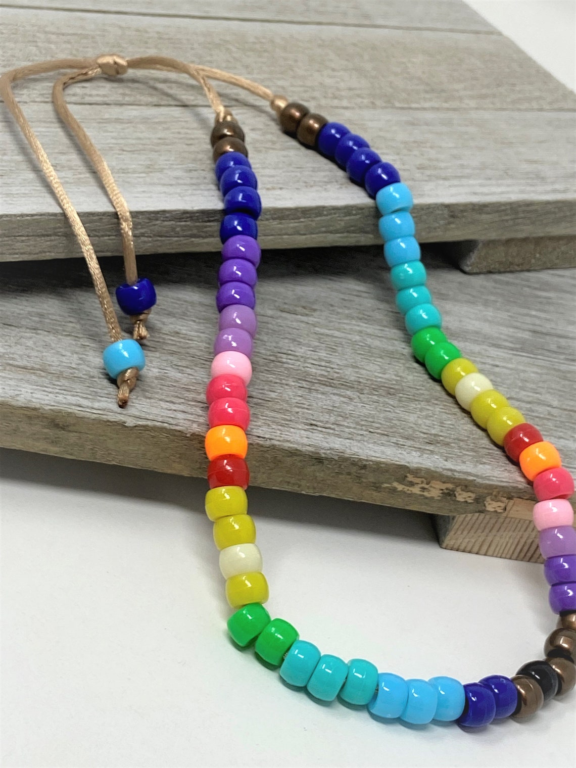 Rainbow Necklace Beaded Necklace Pony Bead Necklace Summer Etsy