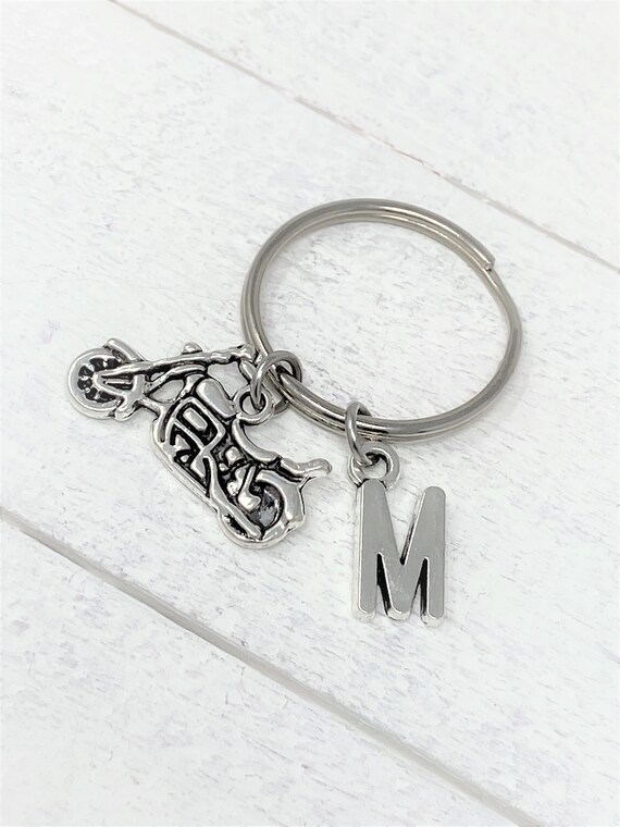 Motorcycle Keychain, Personalized Motorcycle Zipper Pull, Biker Charm, Custom Keychains, Add Initials, Gift for Him, Christmas Gift, Gift