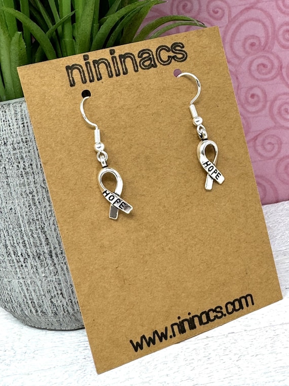 Breast Cancer Earrings, Silver Ribbon Earrings, Hope Earrings, Breast Cancer Jewelry, Breast Cancer Gift, Gift