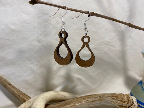 State \u201chome\u201d walnut wood earrings